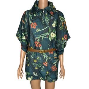 Anthropologie PatBo Kimono Sleeve Jacket size 12 Dark green botanical print